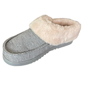 DEARFOAMS Faux Fur Clog Slippers,Indoor Outdoor Women’s XL(11/12),Grey Off White